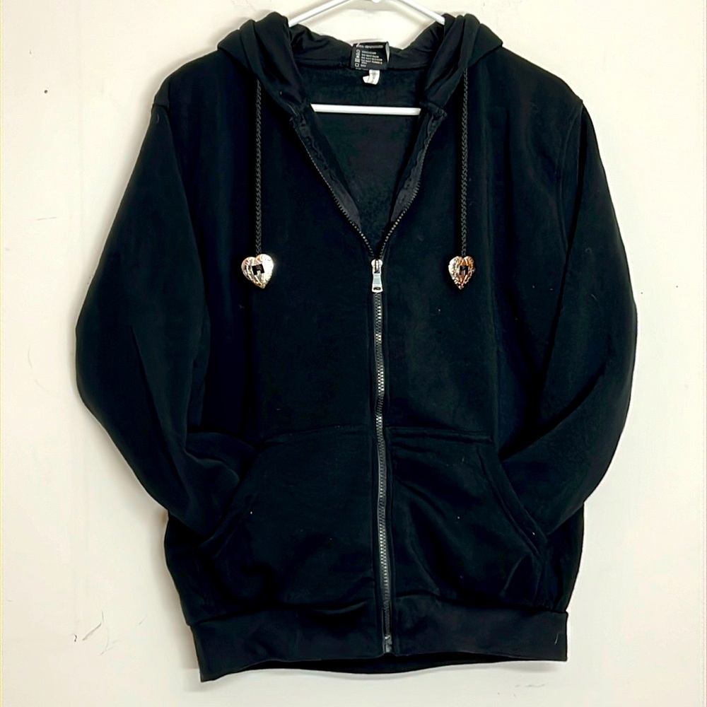 🌞 Original Deluxe NWT custom black oversized long sleeve zipup hoodie men size L